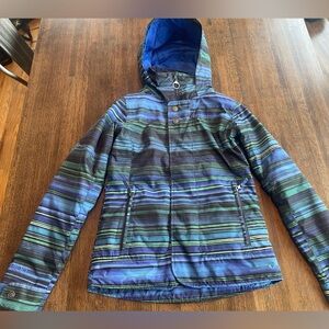 Burton Dri Ride Winter Coat Blue Black Pattern Hood Ski Snowboard Sled - XS